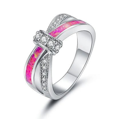 Copper White Gold Plated Black Gold Plated Plating Inlay Round Lines Opal Zircon Rings