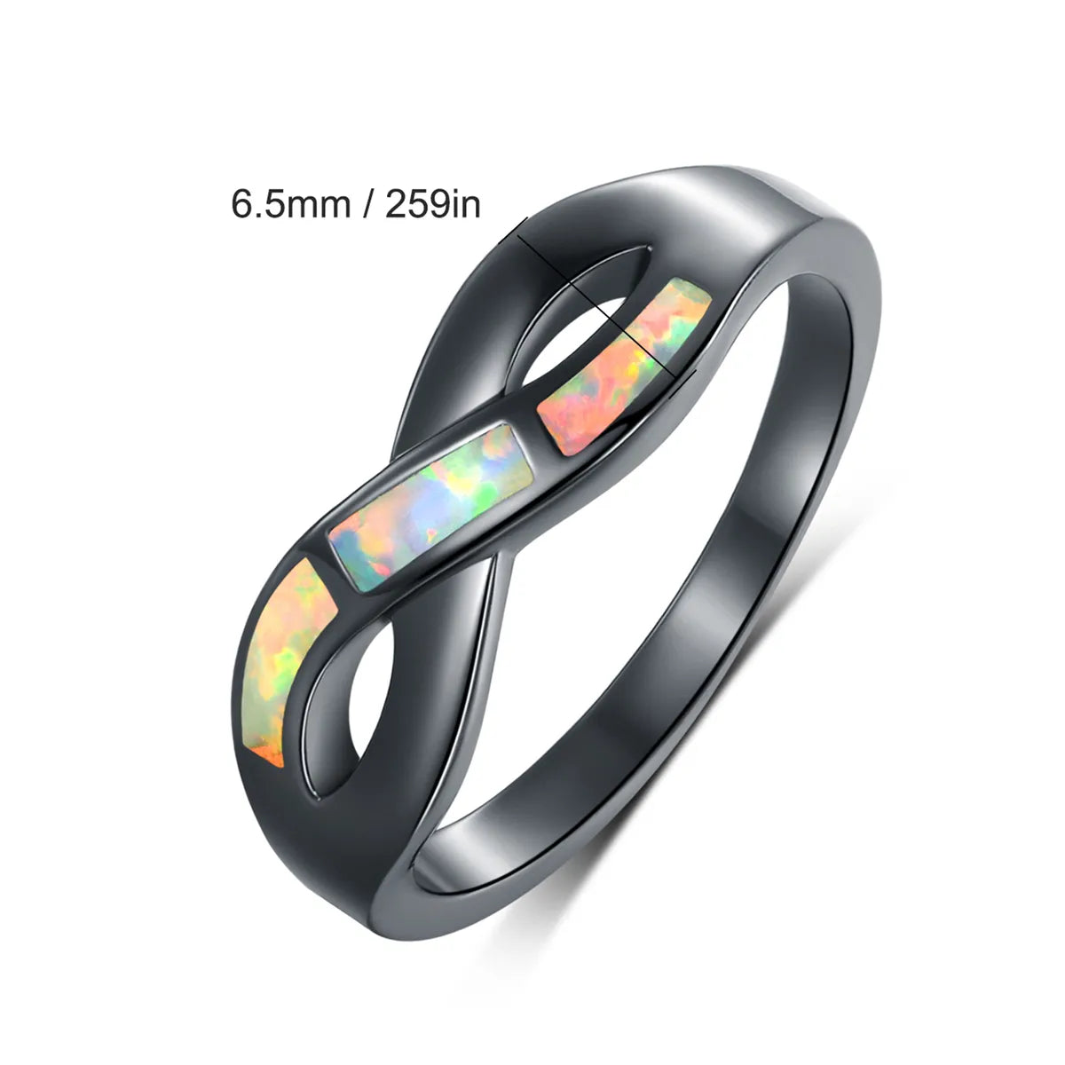 Copper White Gold Plated Black Gold Plated Plating Inlay Round Lines Opal Zircon Rings