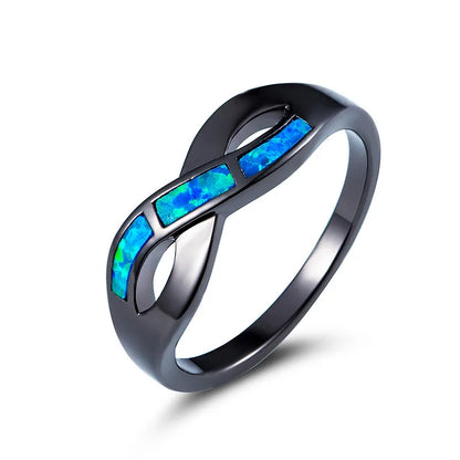 Copper White Gold Plated Black Gold Plated Plating Inlay Round Lines Opal Zircon Rings