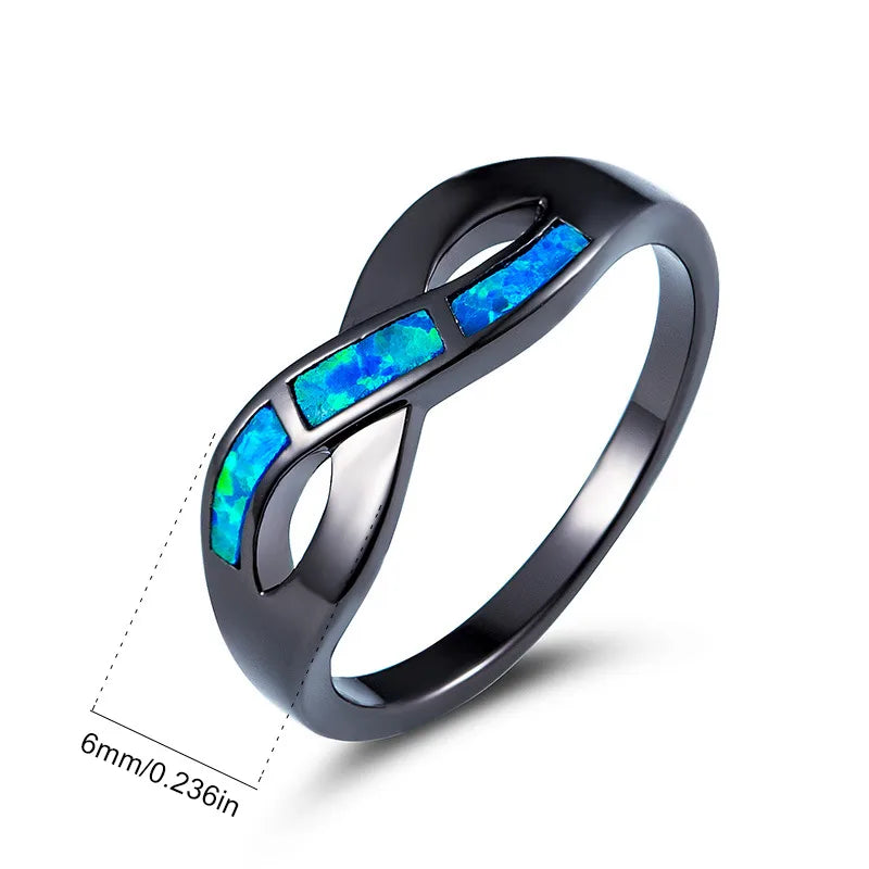 Copper White Gold Plated Black Gold Plated Plating Inlay Round Lines Opal Zircon Rings