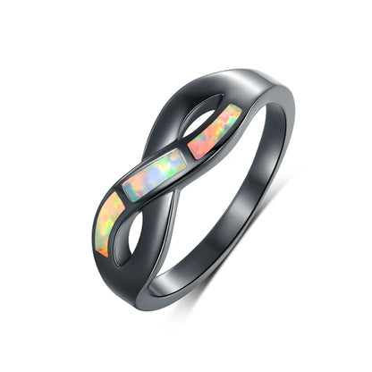 Copper White Gold Plated Black Gold Plated Plating Inlay Round Lines Opal Zircon Rings