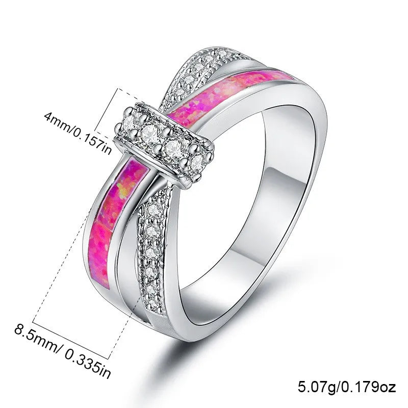 Copper White Gold Plated Black Gold Plated Plating Inlay Round Lines Opal Zircon Rings