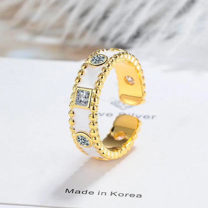 Copper White Gold Plated Cute Simple Style Epoxy Inlay Flower Zircon Open Rings