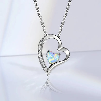 Copper White Gold Plated Elegant Heart Shape Plating Inlay Opal Pendant Necklace