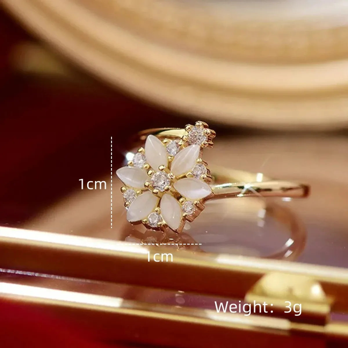 Copper White Gold Plated Gold Plated Plating Inlay Flower Glass Zircon Open Rings