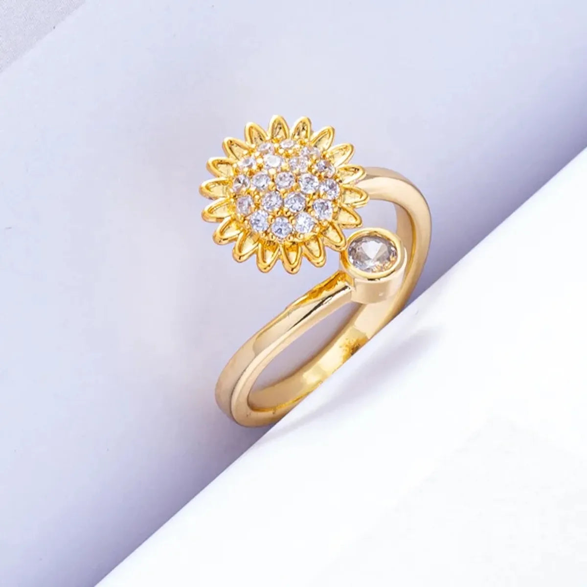 Copper White Gold Plated Gold Plated Plating Inlay Flower Glass Zircon Open Rings