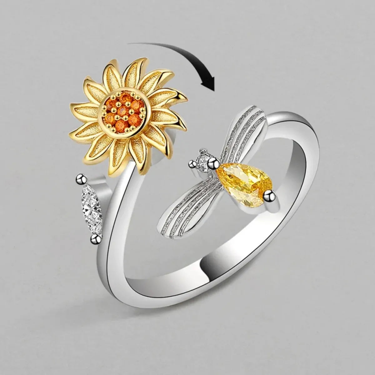 Copper White Gold Plated Gold Plated Plating Inlay Flower Glass Zircon Open Rings