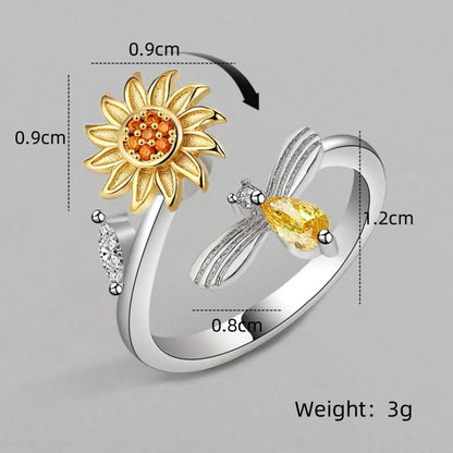 Copper White Gold Plated Gold Plated Plating Inlay Flower Glass Zircon Open Rings