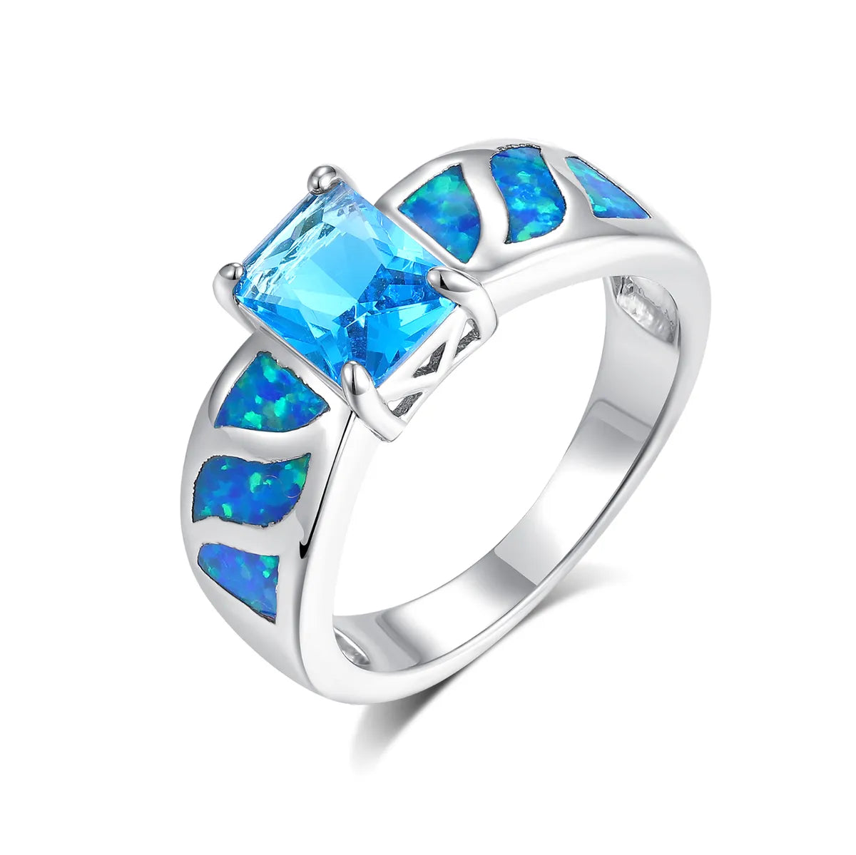 Copper White Gold Plated Gold Plated Plating Inlay Round Opal Zircon Rings