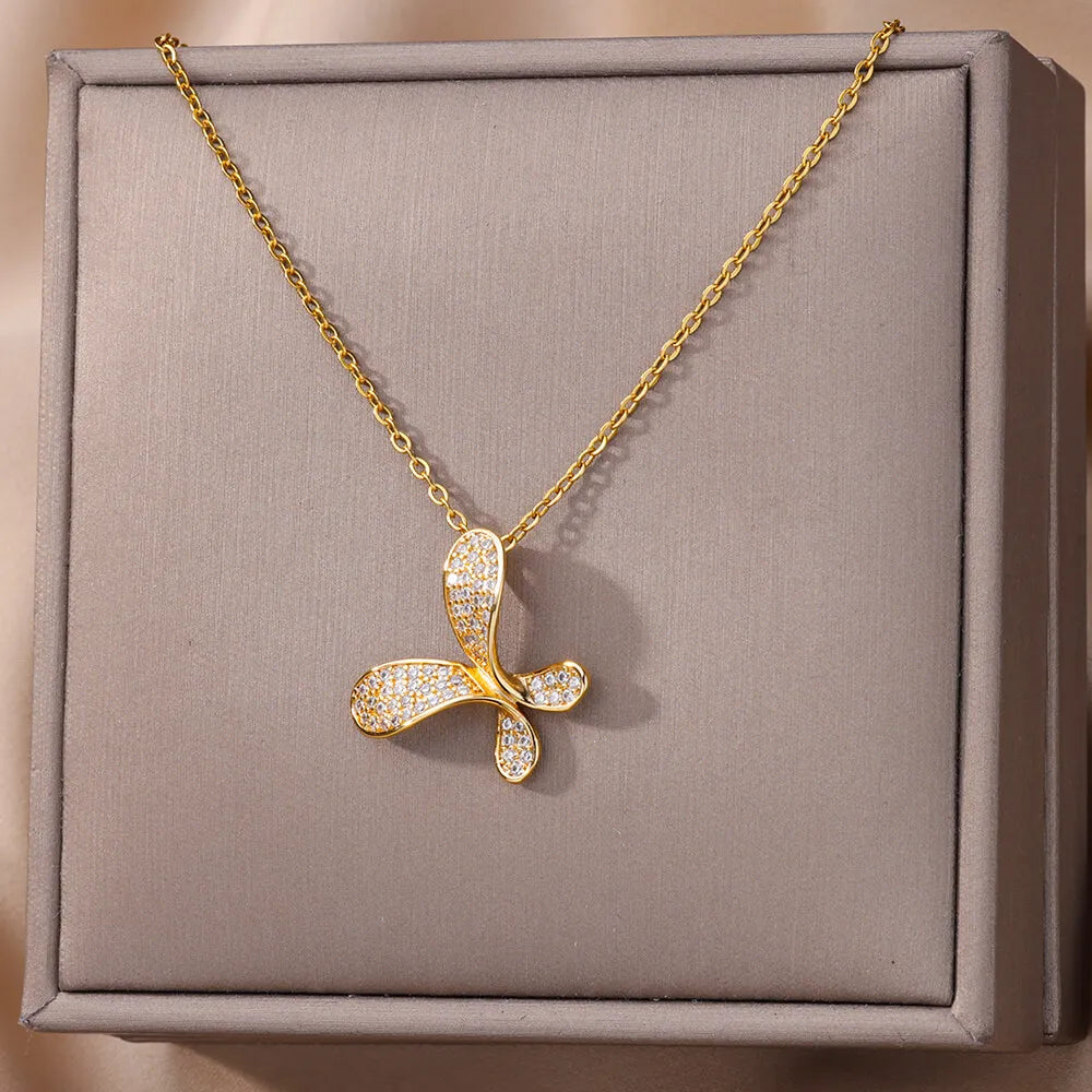 Copper White Gold Plated Gold Plated Simple Style Classic Style Plating Inlay Butterfly Zircon Pendant Necklace