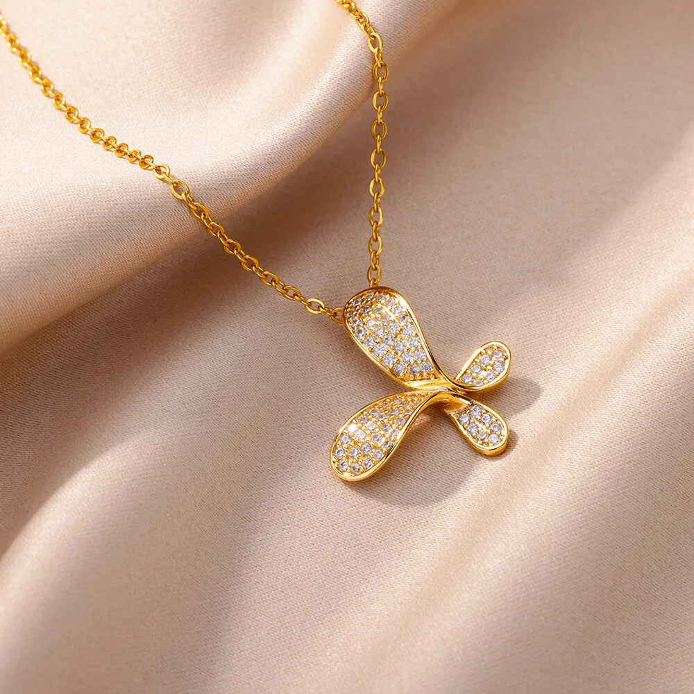 Copper White Gold Plated Gold Plated Simple Style Classic Style Plating Inlay Butterfly Zircon Pendant Necklace