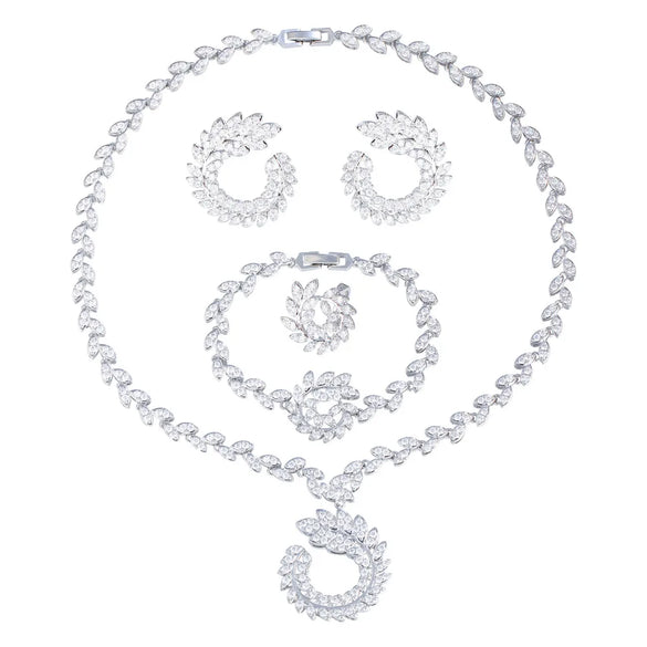 Copper White Gold Plated IG Style Shiny Inlay Grain Artificial Gemstones Jewelry Set