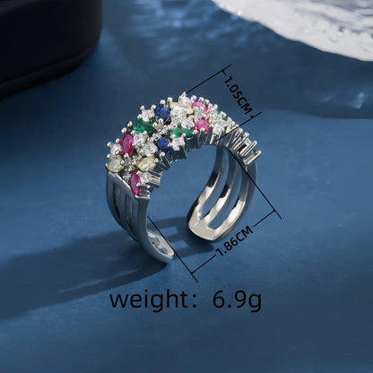 Copper White Gold Plated Inlay Geometric Zircon Open Rings