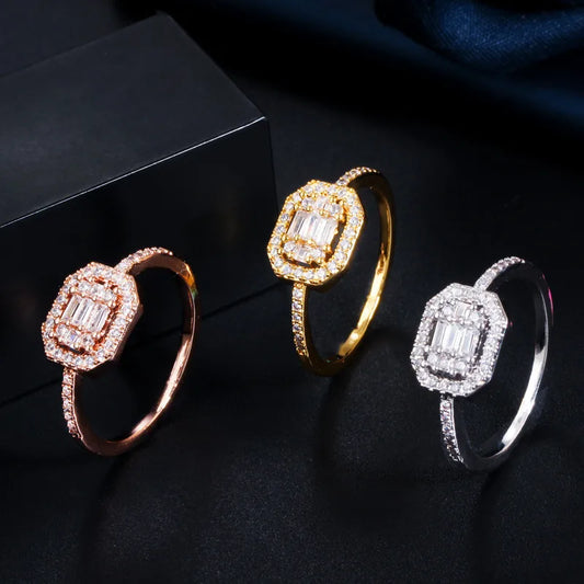 Copper White Gold Plated Plating Inlay Gem Zircon Rings