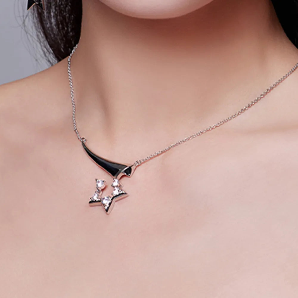 Copper White Gold Plated Plating Inlay Star Zircon Pendant Necklace