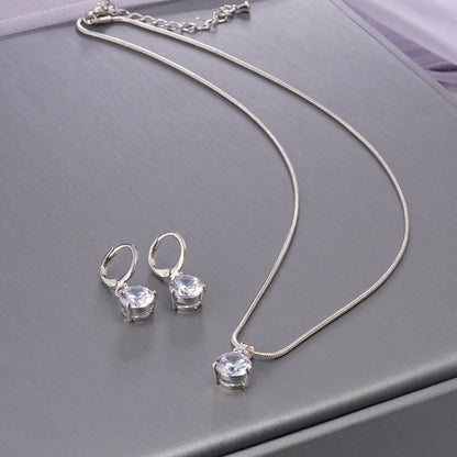 Copper White Gold Plated Simple Style Round Inlay Zircon Jewelry Set