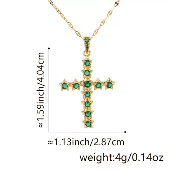 Copper Zircon Cross Pendant Lip Chain Fashion Jewelry For Women Geometric Style