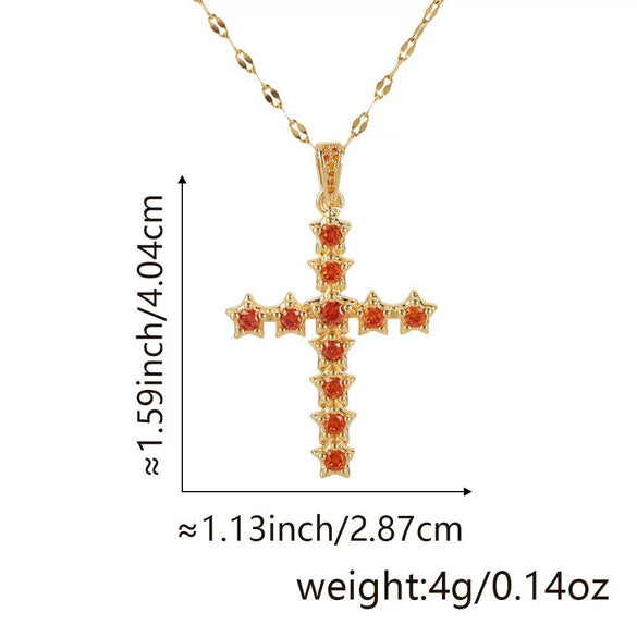 Copper Zircon Cross Pendant Lip Chain Fashion Jewelry For Women Geometric Style