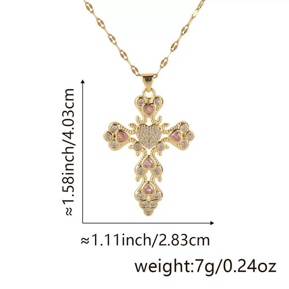 Copper Zircon Cross Pendant Lip Chain Fashion Jewelry For Women Geometric Style
