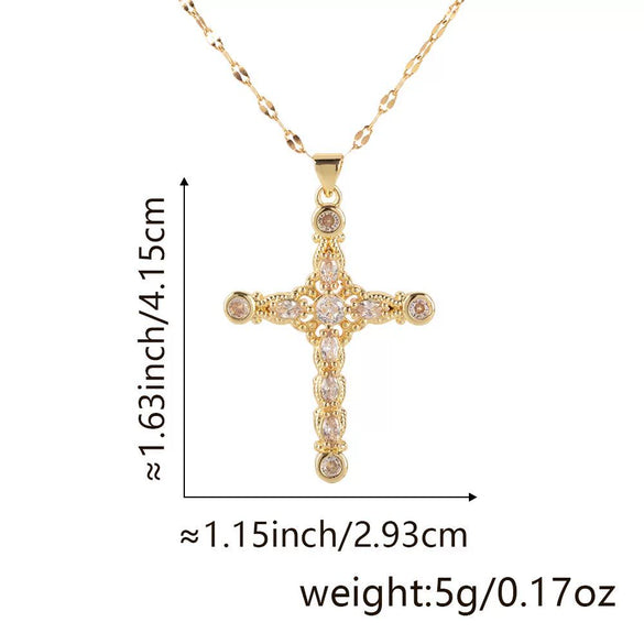 Copper Zircon Cross Pendant Lip Chain Fashion Jewelry For Women Geometric Style