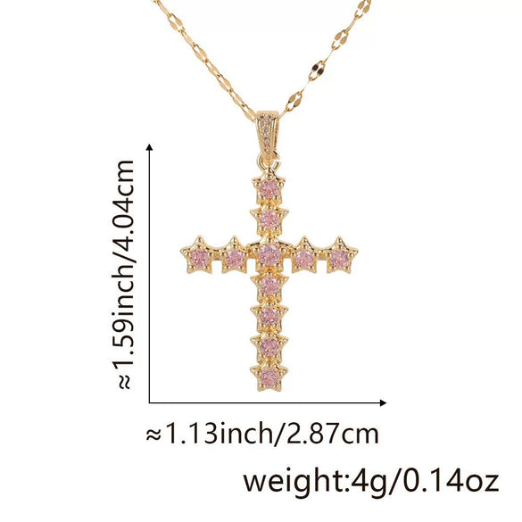 Copper Zircon Cross Pendant Lip Chain Fashion Jewelry For Women Geometric Style