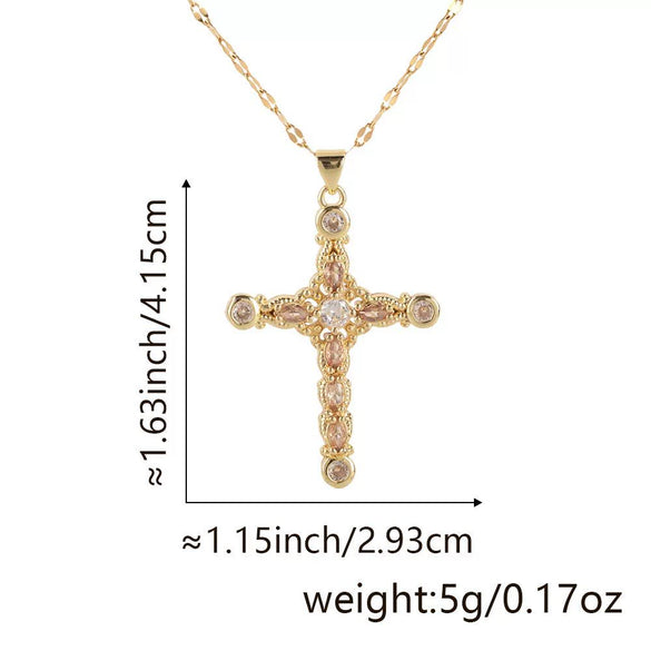 Copper Zircon Cross Pendant Lip Chain Fashion Jewelry For Women Geometric Style