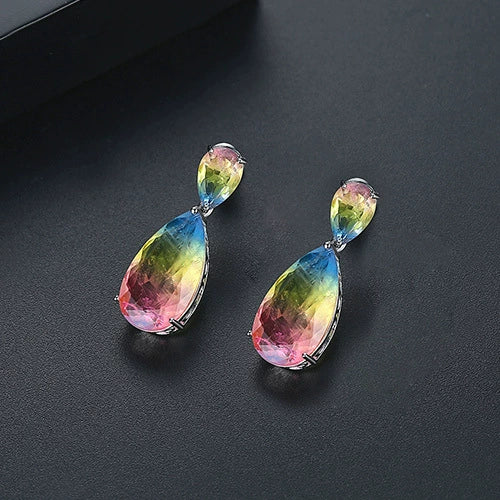 Copper Zircon Drop Earrings Fashionable Dangle Ear Jewelry For Party And Formal Dress Accessories