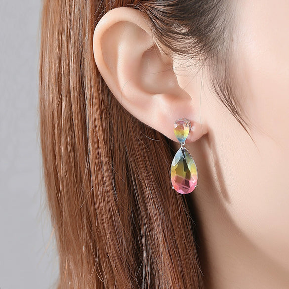 Copper Zircon Drop Earrings Fashionable Dangle Ear Jewelry For Party And Formal Dress Accessories