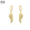Copper Zircon Feather And Angel Wing Ear Hook Earrings With Geometric Design And Electroplated Finish For Women