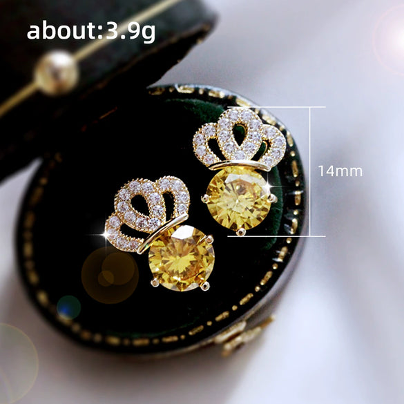 Copper Zircon Geometric Crown Earrings Fashionable Style For Women