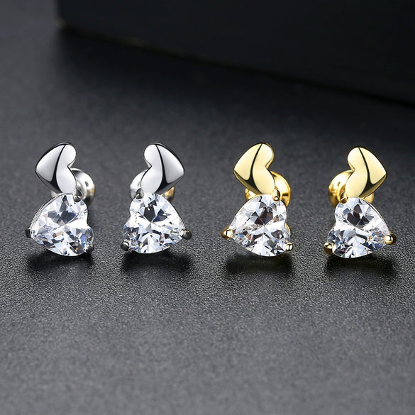 Copper Zircon Inlaid Double Heart Earrings With Simple Fashion Design And Refined Texture For Wholesale Jewelry Collections