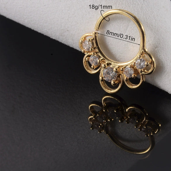 Copper Zircon Nose Rings Earrings Ear Bone Rings Body Piercing Earrings Unisex Geometric Electroplated