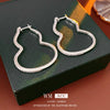 Copper Zirconia Hollow Gourd Women's Earrings With Flower And Geometric Pattern Sophisticated Style