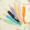 Cotton Rope Tassel Handwoven Keychain Pendant With Cross Crown Roman Numerals Bohemian Retro Style