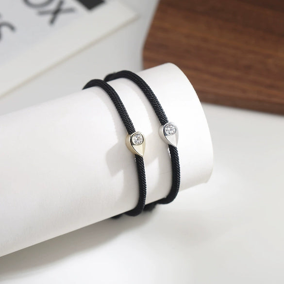 Couple Adjustable Braided Cord S925 Sterling Silver Zirconium Inlaid Dropshaped Electroplated Bracelet For Men And Women