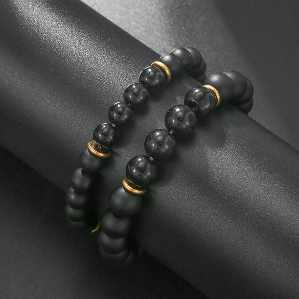 Couple Bracelet Stone Black Onyx Trendy Simple Design Unisex