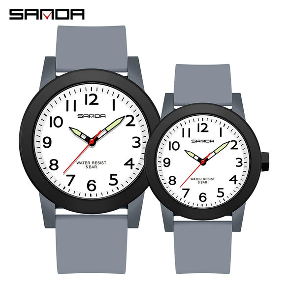 Couple Digital Quartz Electronic Watch Round Dial Acrylic Mirror Silicone Strap Abs Case