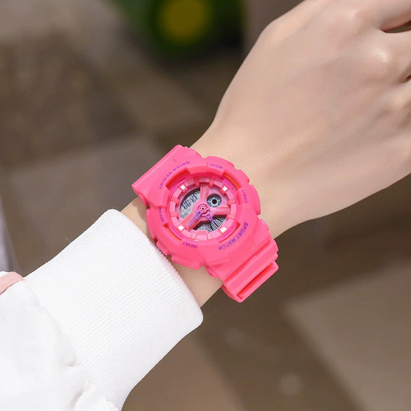 Couple Electronic Watches Plastic Case Silicone Strap Stainless Steel Clasp Round Dial