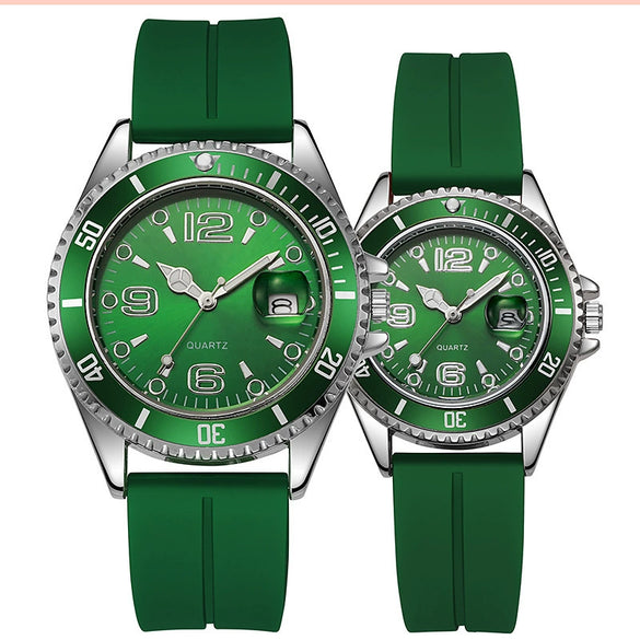 Couple Fashion Sports Silicone And Alloy Quartz Watch Round Dial Life Waterproof Stainless Steel Buckle