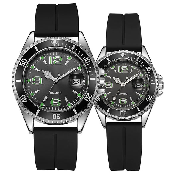Couple Fashion Sports Silicone And Alloy Quartz Watch Round Dial Life Waterproof Stainless Steel Buckle