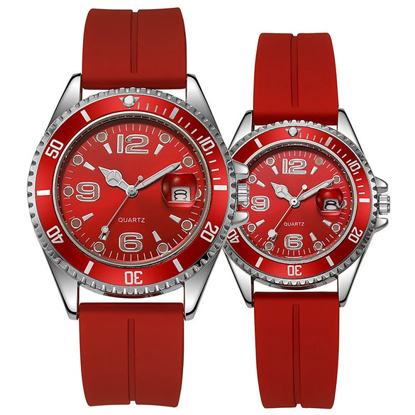 Couple Fashion Sports Silicone And Alloy Quartz Watch Round Dial Life Waterproof Stainless Steel Buckle