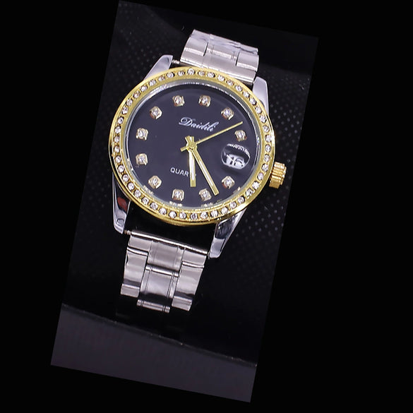 Couple Fashion Waterproof Quartz Wrist Watch Set Alloy And Stainless Steel Round Dial