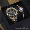 Couple Fashion Waterproof Quartz Wrist Watch Set Alloy And Stainless Steel Round Dial