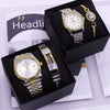 Couple Fashion Waterproof Quartz Wrist Watch Set Alloy And Stainless Steel Round Dial