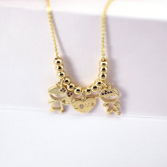 Couple Geometric Pendant Necklace With Copper Water Wave Chain And Micro Inlaid Zircon Electroplated Cartoon Boy Girl Clavicle Jewelry