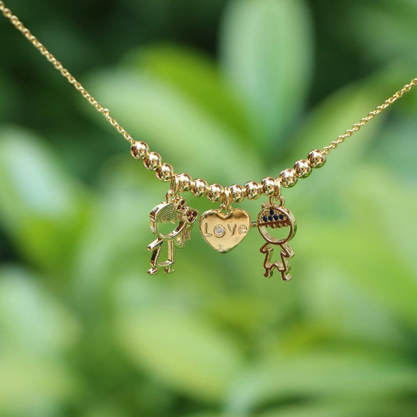 Couple Geometric Pendant Necklace With Copper Water Wave Chain And Micro Inlaid Zircon Electroplated Cartoon Boy Girl Clavicle Jewelry