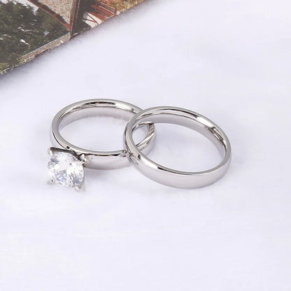 Couple Ornament Korean Stainless Steel Ring Four-claw Zircon Ring