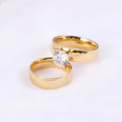 Couple Ornament Korean Stainless Steel Ring Four-claw Zircon Ring