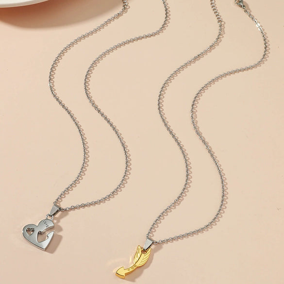 Couple Jewelry Titanium Steel Alloy Love Arrow Piercing Heart Pendant Necklace
