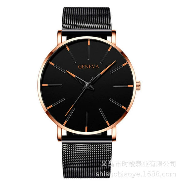 Couple Mesh Belt Quartz Watch Alloy Case Stainless Steel Strap And Buckle Round Dial Leisure Style